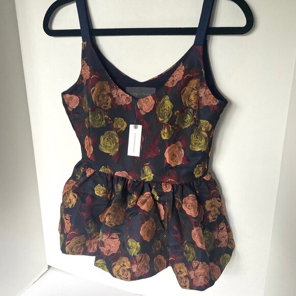Anthropologie Tank Top Womens Small Black Sleeveless Floral Jacquard Peplum Hem - Picture 4 of 9
